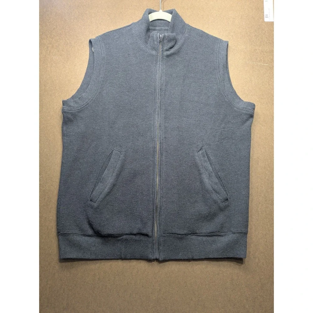 Woolrich Mens Gray Waffle Knit Full Zip Sweater Vest Mock Neck Large 18411 BHR
